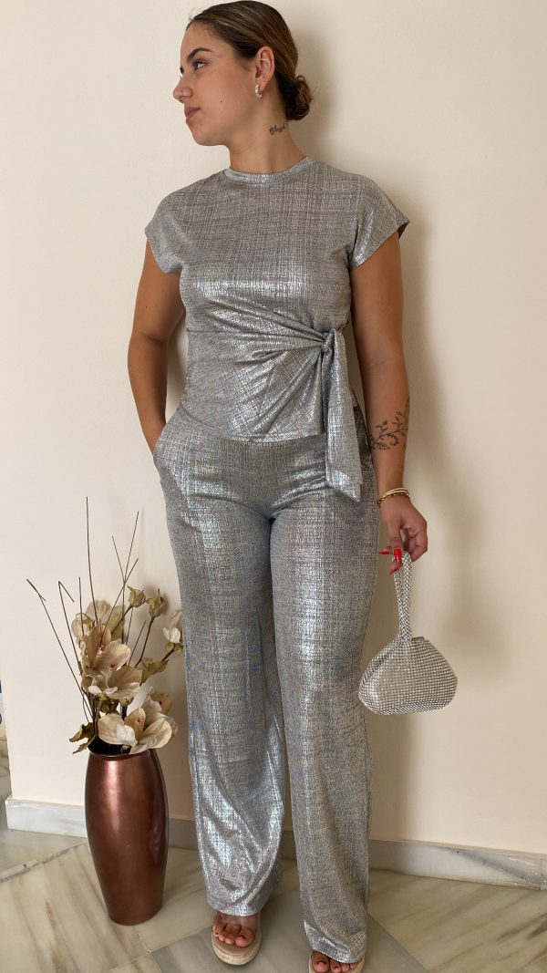 Pantalón plata brillo