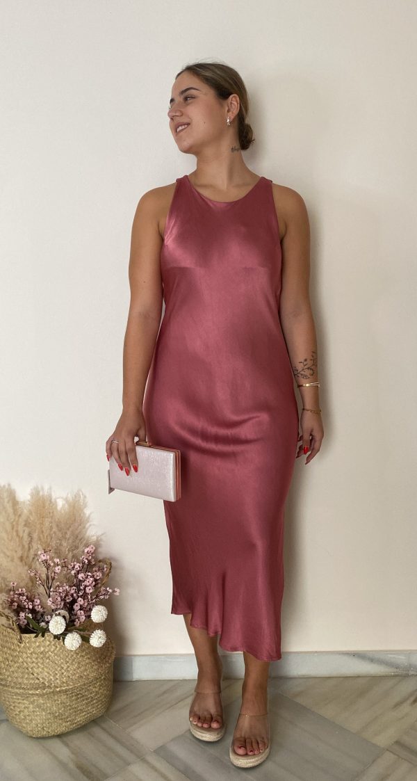 Vestido de satén rosa empolvado - Imagen 2