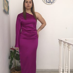 Vestido cuello asimétrico buganvilia