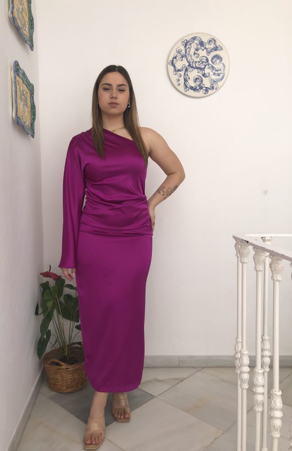 Vestido cuello asimétrico buganvilia