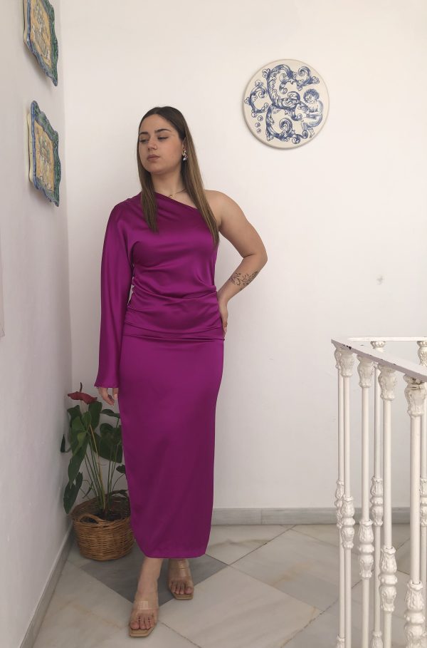 Vestido cuello asimétrico buganvilia - Imagen 2