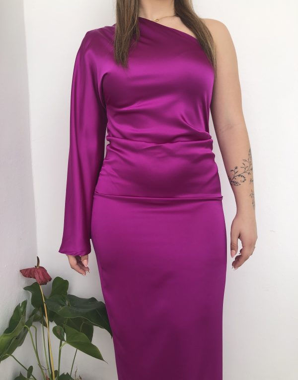 Vestido cuello asimétrico buganvilia - Imagen 5