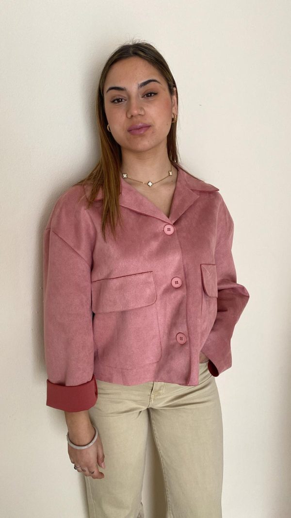 Chaqueta con solapa de piel vuelta varios colores