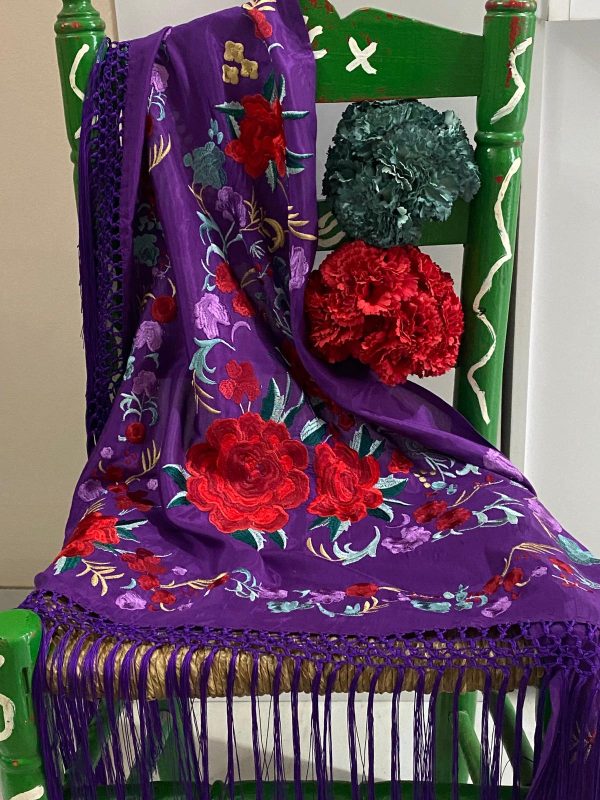 Mantoncillo de flamenca modelo Martina morado con rojo