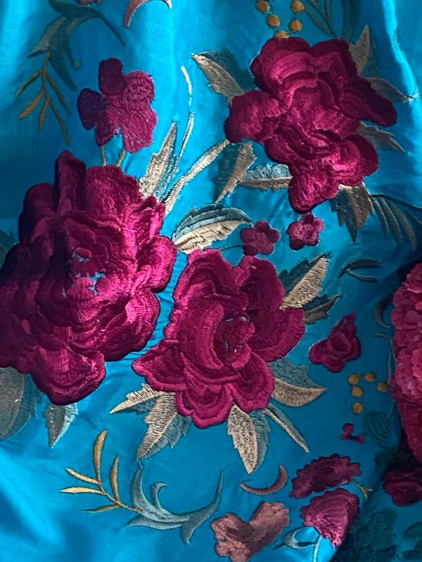 Mantoncillo de flamenca modelo Martina turquesa con fucsia - Imagen 2