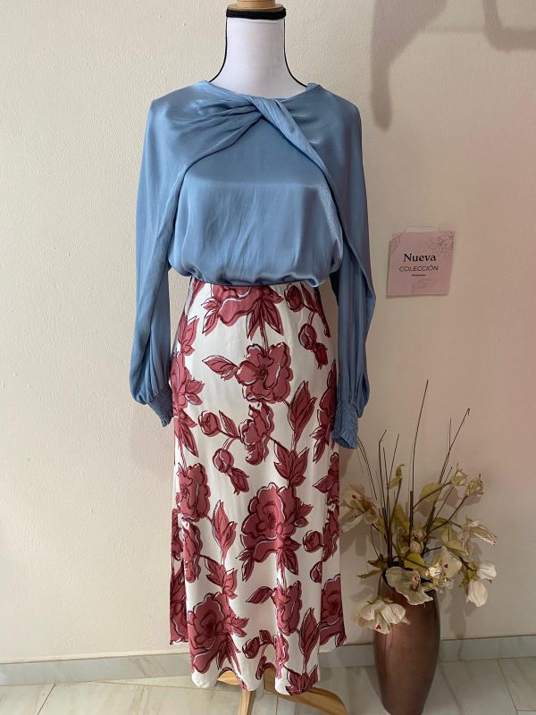 Falda de satén estampada con flores - Imagen 2