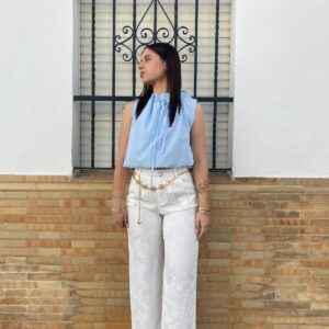 Pantalón blanco brocado