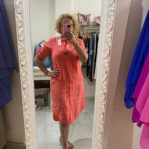 Vestido puro lino con mangas