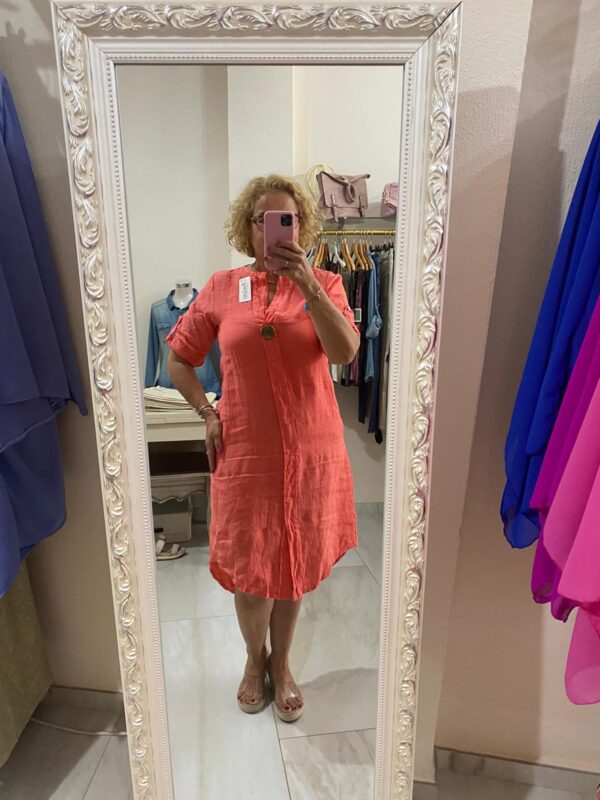 Vestido puro lino con mangas - Imagen 4