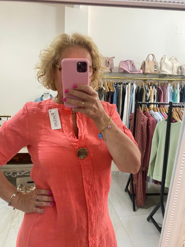 Vestido puro lino con mangas - Imagen 3