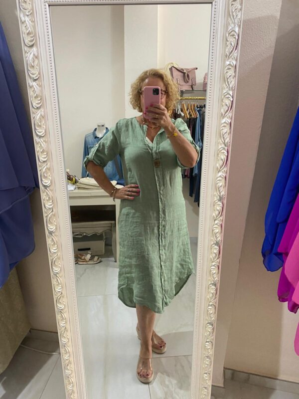 Vestido puro lino con mangas - Imagen 2