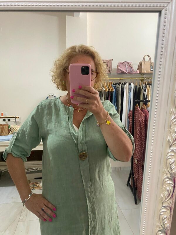 Vestido puro lino con mangas - Imagen 5