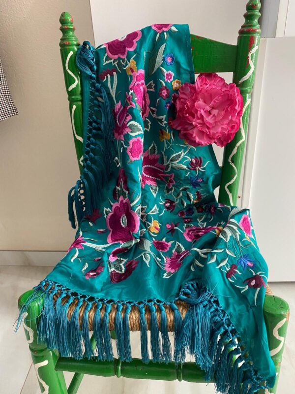 Mantoncillo de flamenca modelo Inés verde petróleo